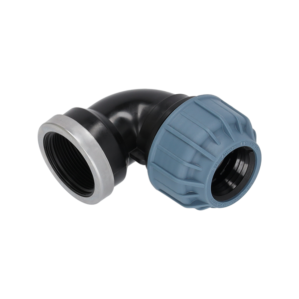 PP/PE Fitting Winkel 90° Klemm x IG mit VA-Ring PN10 63 mm x 2 1/2"