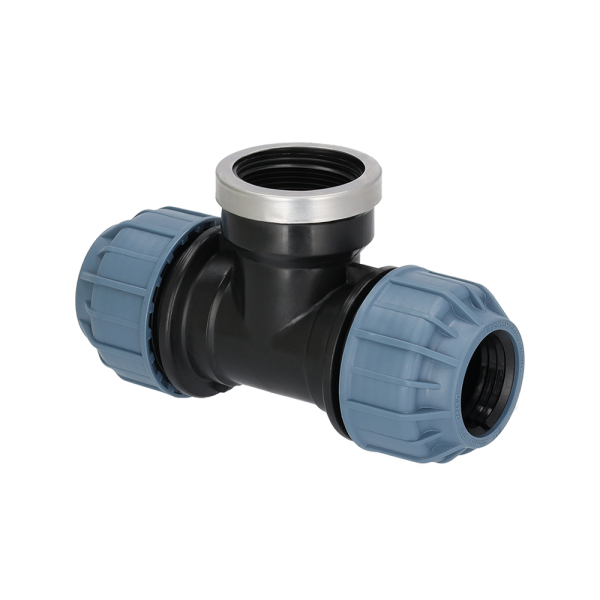 PP Fitting T-Stück Klemm x Innengewinde (IG) x Klemm 40 mm x 1 1/4" x 40 mm mit VA-Ring PN10