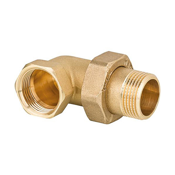 Messing 90° Winkel Verschraubung mit ÜWM flach dichtend 1" IG x 1" AG