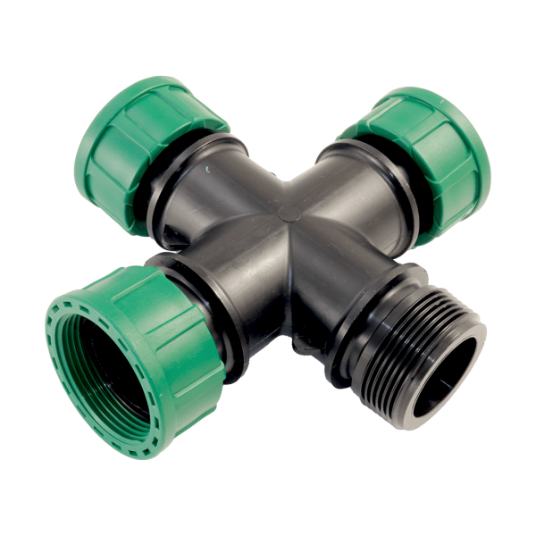 PVC- Kreuzkupplung mit O-Ring IG x IG x IG x AG 1 1/2" x 1 1/2" x 1 1/2" x 1 1/2"