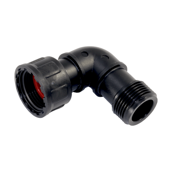 PVC - Verbindungsstück Ventilverteiler mit O-Ring 90° Winkel 1" IG x 1" AG Schwarz