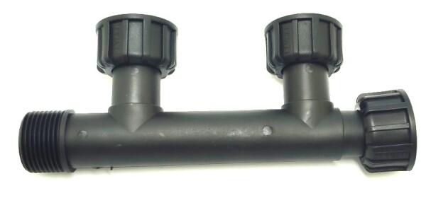 Ventilverteiler Swivel 2-fach Verteiler 3 x Innengewinde (IG) mit Überwurfmutter 1 x Außengewinde (AG) 1"