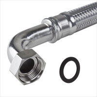 Panzerschlauch KTW-A mit Edelstahlumflechtung IGÜ Bogen x IGÜ DN 10 (3/8") Zoll L = 500 mm