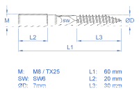 Stockschraube - Doppelgewinde TX verzinkt M8 x 60 mm