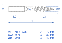 Stockschraube - Doppelgewinde TX verzinkt M8 x 70 mm